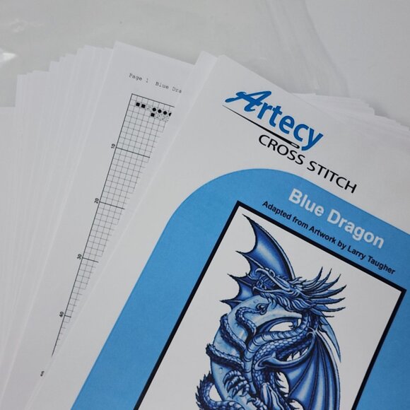 Artecy Cross Stitch Kit Blue Dragon #13130 Pattern Instructions & Floss - Picture 3 of 4